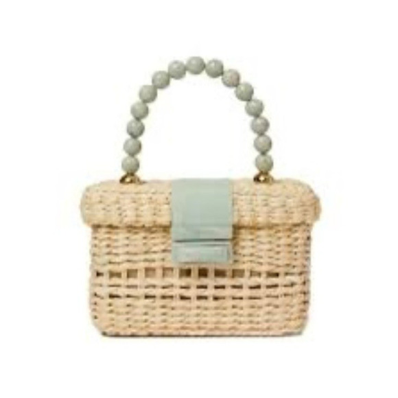 BTB Los Angeles Handbags - BTB Los Angeles Marble Beaded Top Handle Box‎ Straw Bag Beach Vacation